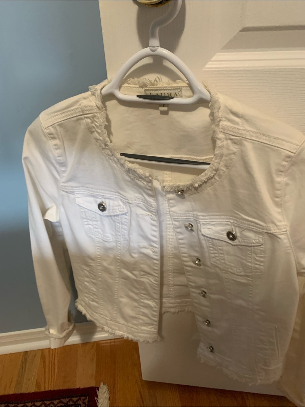 White Frayed-Edge Denim Jacket by Laura